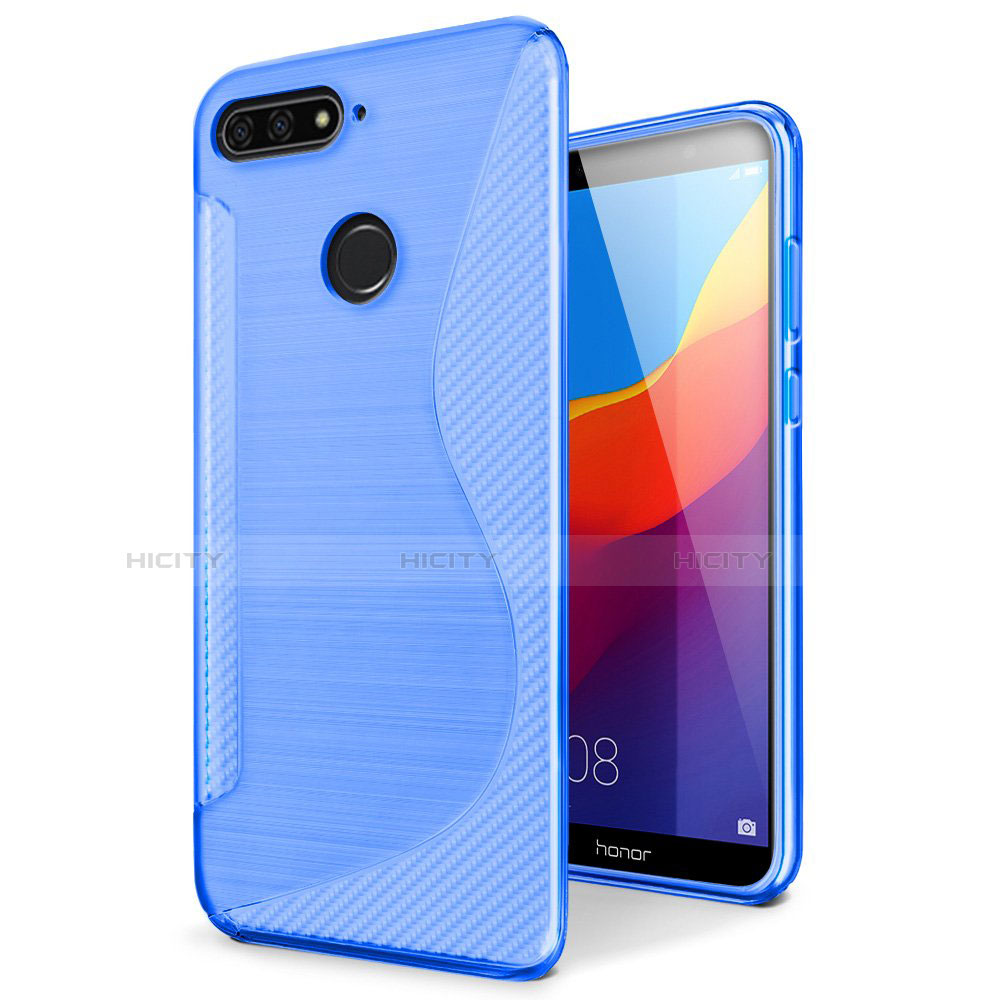 Coque Silicone Souple Transparente Vague S-Line Housse Etui pour Huawei Enjoy 8e Bleu Plus