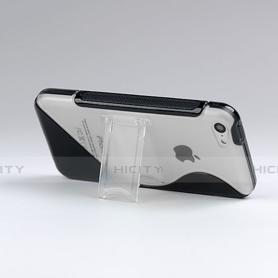 Coque Silicone Transparente Vague S-Line avec Bequille pour Apple iPhone 5C Noir Plus