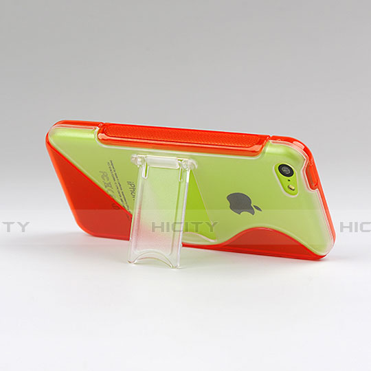 Coque Silicone Transparente Vague S-Line avec Bequille pour Apple iPhone 5C Rouge Plus