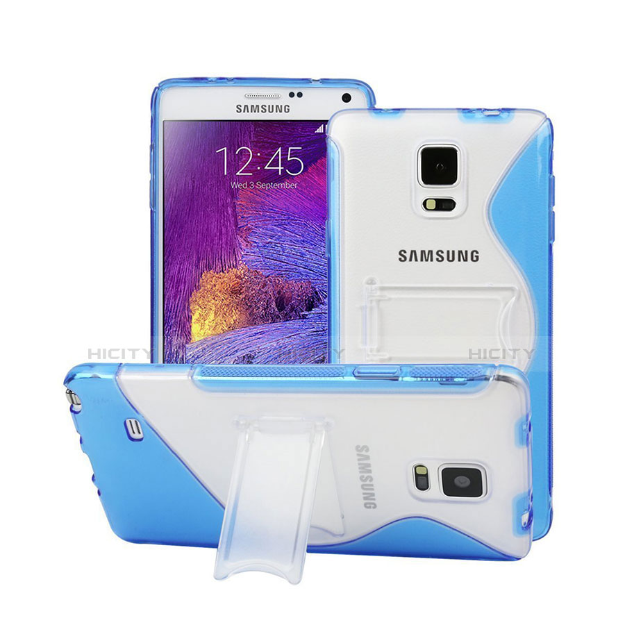 Coque Silicone Transparente Vague S-Line avec Bequille pour Samsung Galaxy Note 4 SM-N910F Bleu Plus