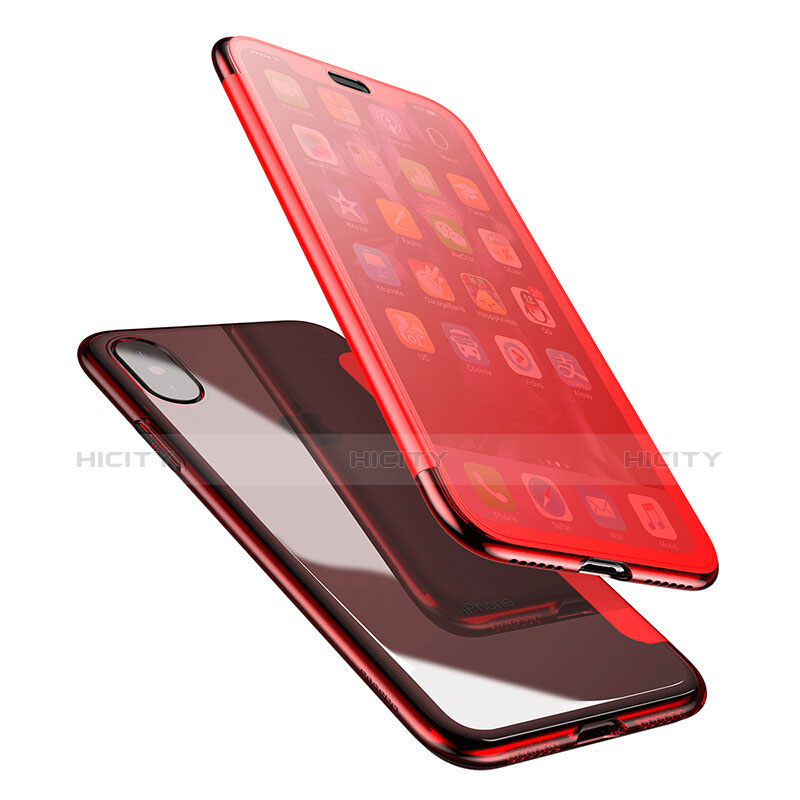 Coque Transparente Integrale Silicone Souple Portefeuille pour Apple iPhone Xs Max Rouge Plus