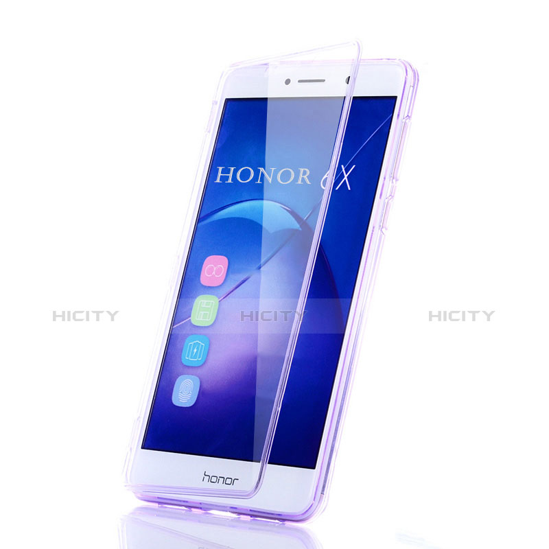 Coque Transparente Integrale Silicone Souple Portefeuille pour Huawei Honor 6X Violet Plus