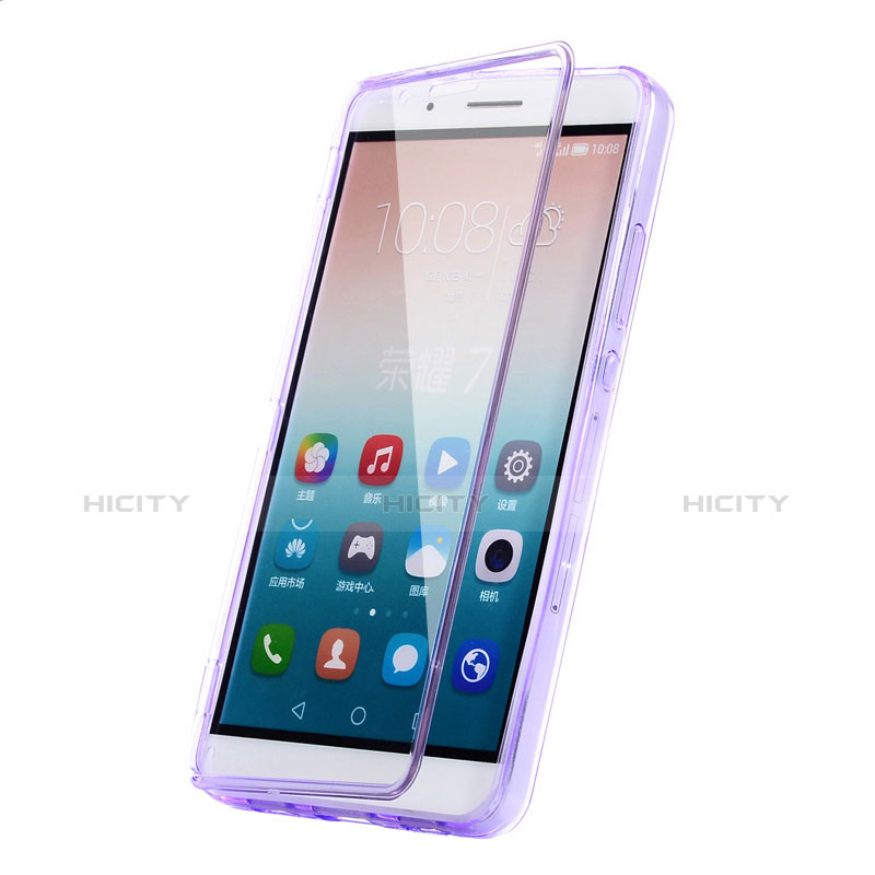 Coque Transparente Integrale Silicone Souple Portefeuille pour Huawei Honor 7i shot X Violet Plus
