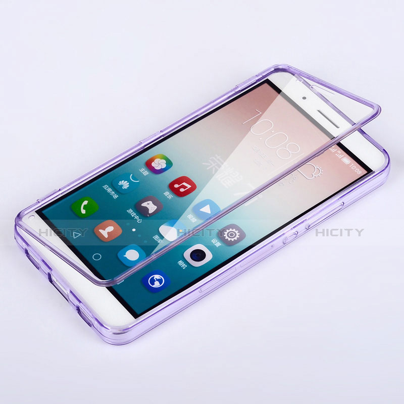 Coque Transparente Integrale Silicone Souple Portefeuille pour Huawei Honor 7i shot X Violet Plus
