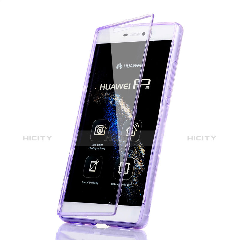 Coque Transparente Integrale Silicone Souple Portefeuille pour Huawei P8 Violet Plus