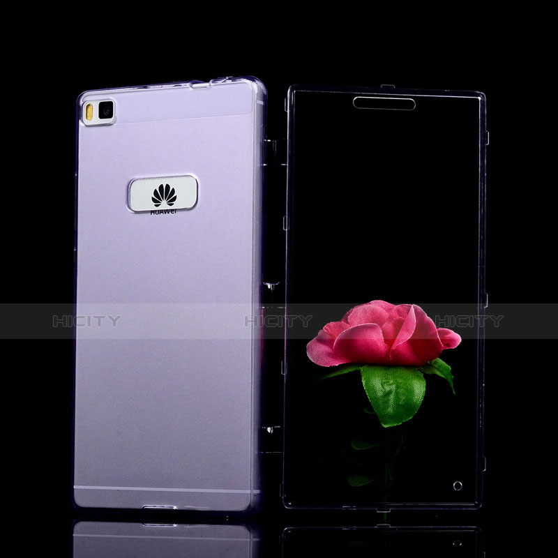Coque Transparente Integrale Silicone Souple Portefeuille pour Huawei P8 Violet Plus