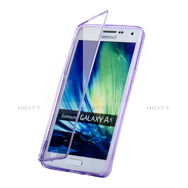 Coque Transparente Integrale Silicone Souple Portefeuille pour Samsung Galaxy A5 Duos SM-500F Violet Plus