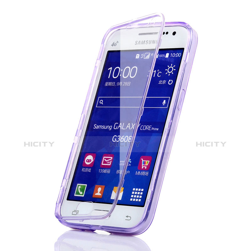 Coque Transparente Integrale Silicone Souple Portefeuille pour Samsung Galaxy Core Prime G360F G360GY Violet Plus