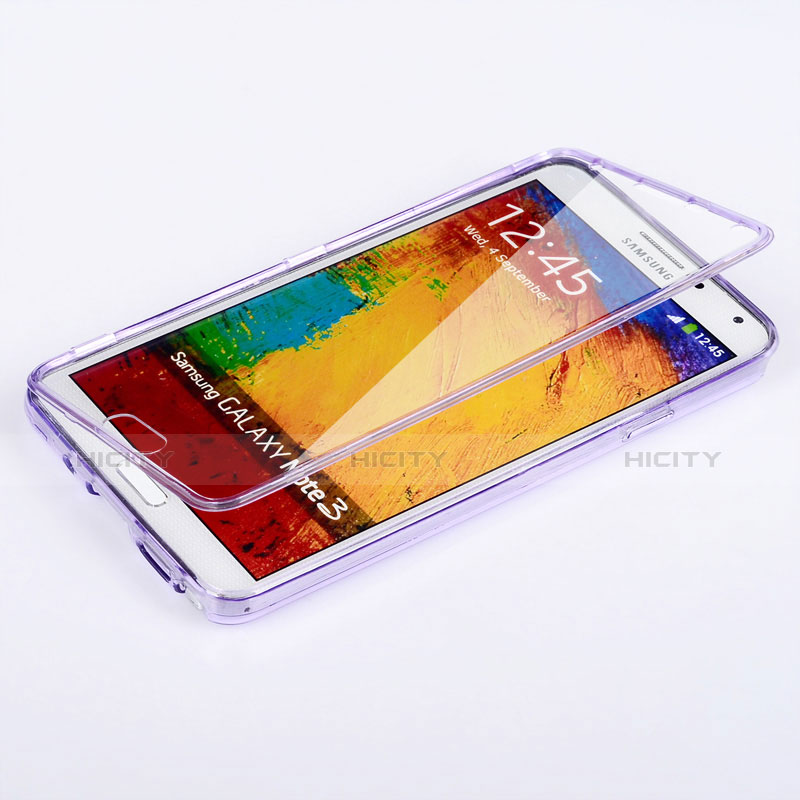 Coque Transparente Integrale Silicone Souple Portefeuille pour Samsung Galaxy Note 3 N9000 Violet Plus