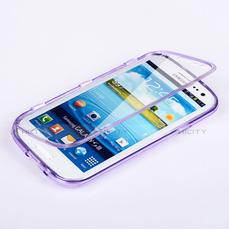 Coque Transparente Integrale Silicone Souple Portefeuille pour Samsung Galaxy S3 4G i9305 Violet Plus