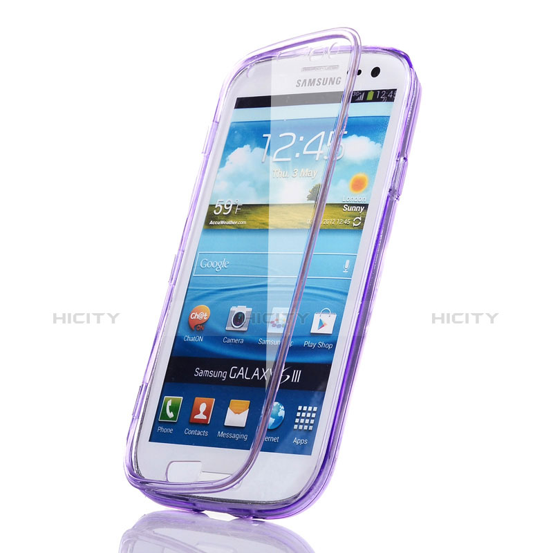 Coque Transparente Integrale Silicone Souple Portefeuille pour Samsung Galaxy S3 4G i9305 Violet Plus