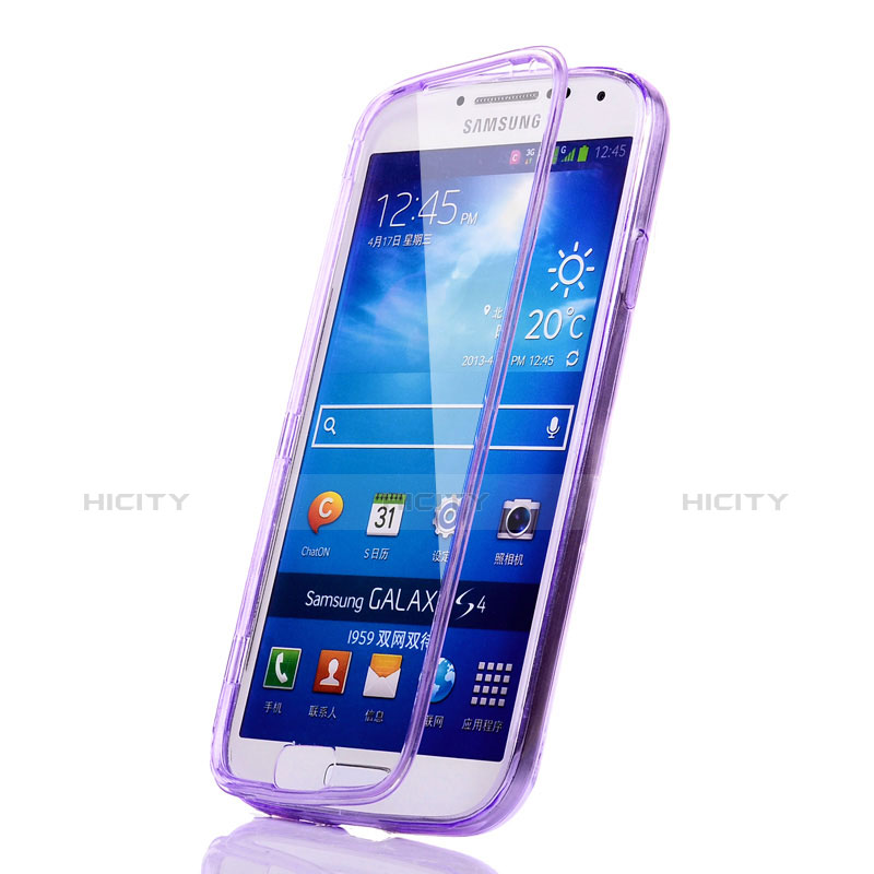Coque Transparente Integrale Silicone Souple Portefeuille pour Samsung Galaxy S4 i9500 i9505 Violet Plus