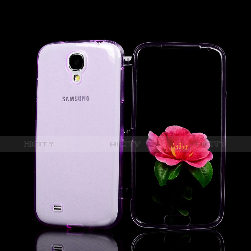 Coque Transparente Integrale Silicone Souple Portefeuille pour Samsung Galaxy S4 i9500 i9505 Violet Plus