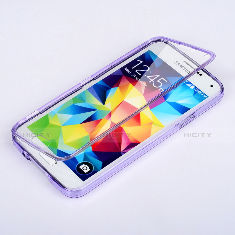 Coque Transparente Integrale Silicone Souple Portefeuille pour Samsung Galaxy S5 G900F G903F Violet Plus