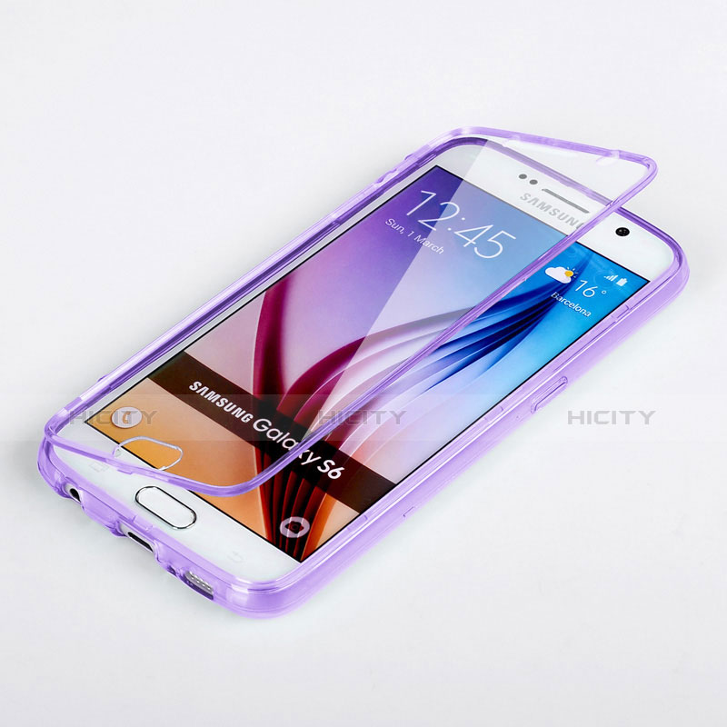 Coque Transparente Integrale Silicone Souple Portefeuille pour Samsung Galaxy S6 SM-G920 Violet Plus