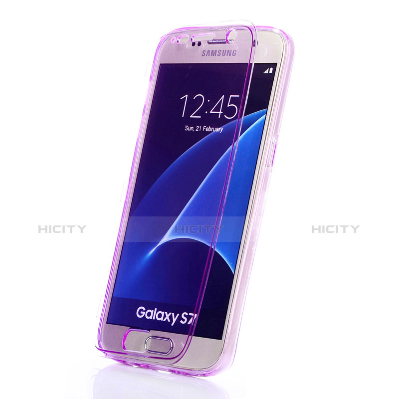 Coque Transparente Integrale Silicone Souple Portefeuille pour Samsung Galaxy S7 G930F G930FD Violet Plus