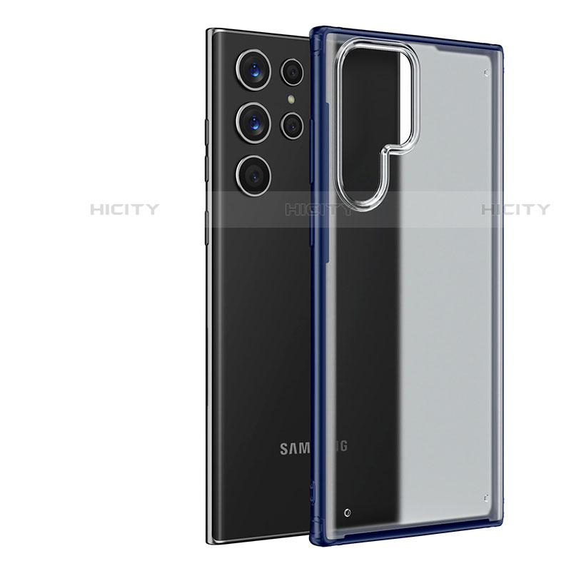 Coque Ultra Fine Plastique Rigide Etui Housse Transparente U04 pour Samsung Galaxy S22 Ultra 5G Bleu Plus