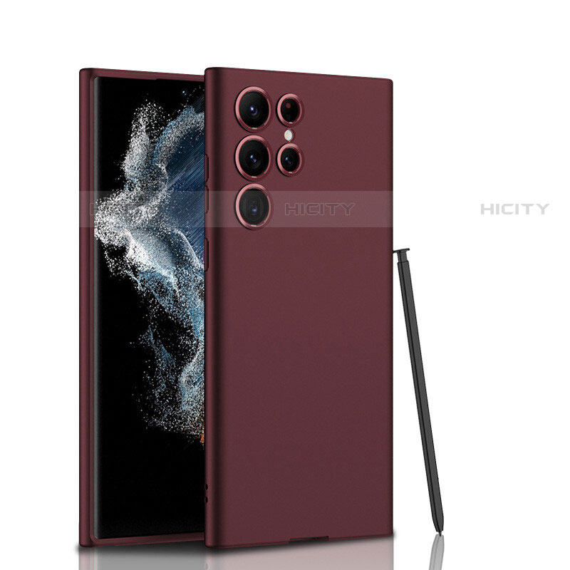 Coque Ultra Fine Silicone Souple 360 Degres Housse Etui D02 pour Samsung Galaxy S22 Ultra 5G Vin Rouge Plus