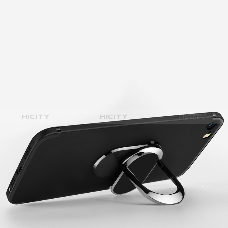 Coque Ultra Fine Silicone Souple avec Support Bague Anneau A01 pour Apple iPhone 5 Noir Plus