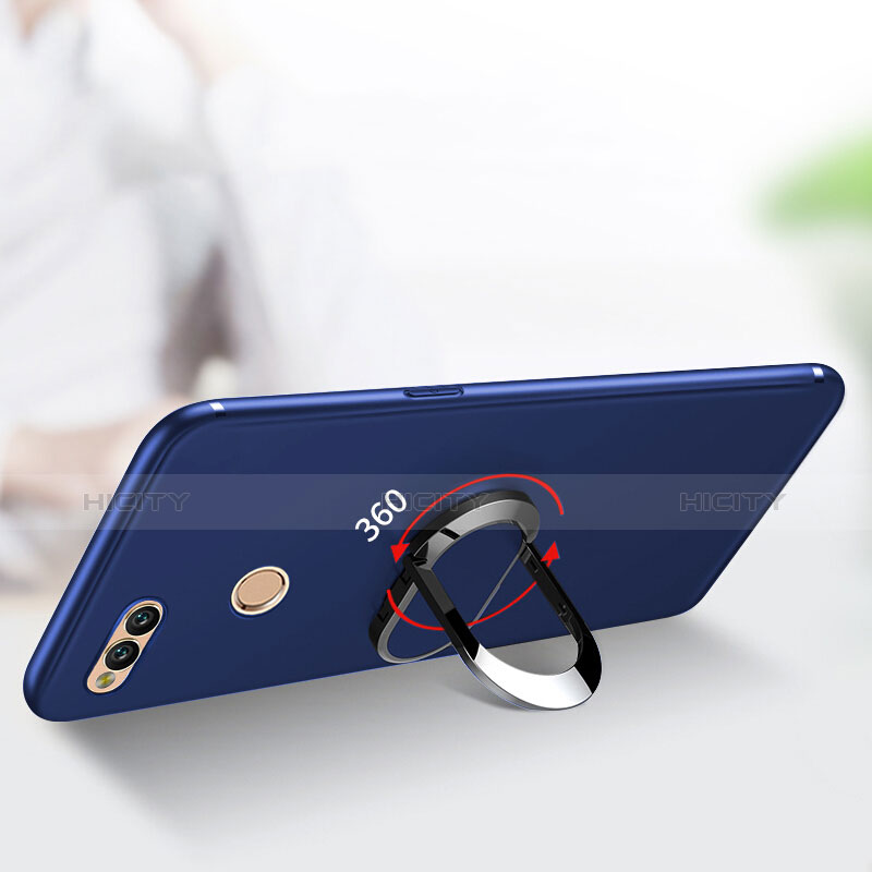 Coque Ultra Fine Silicone Souple avec Support Bague Anneau A01 pour Huawei Honor 7X Bleu Plus