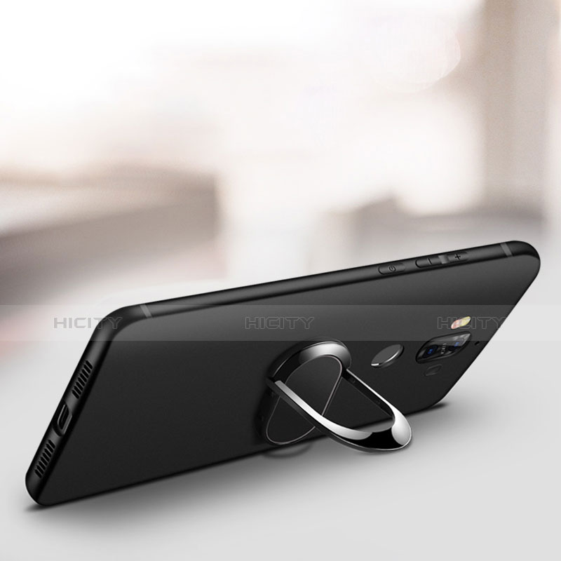 Coque Ultra Fine Silicone Souple avec Support Bague Anneau A02 pour Huawei Mate 9 Noir Plus