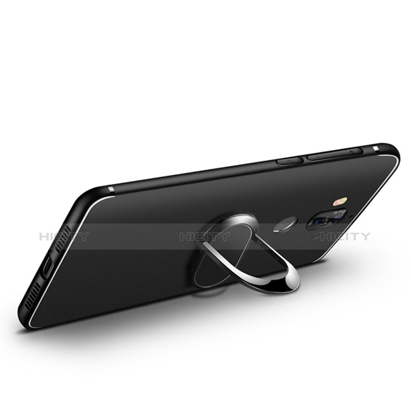Coque Ultra Fine Silicone Souple avec Support Bague Anneau A03 pour Huawei Mate 9 Noir Plus