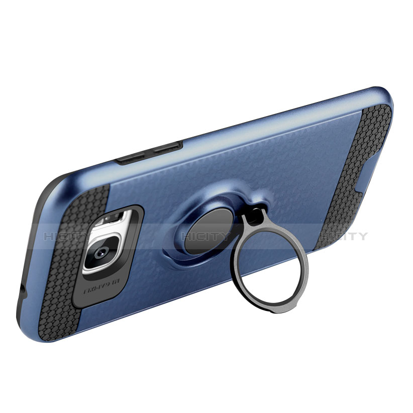 Coque Ultra Fine Silicone Souple avec Support Bague Anneau Aimante A02 pour Samsung Galaxy S7 Edge G935F Bleu Plus
