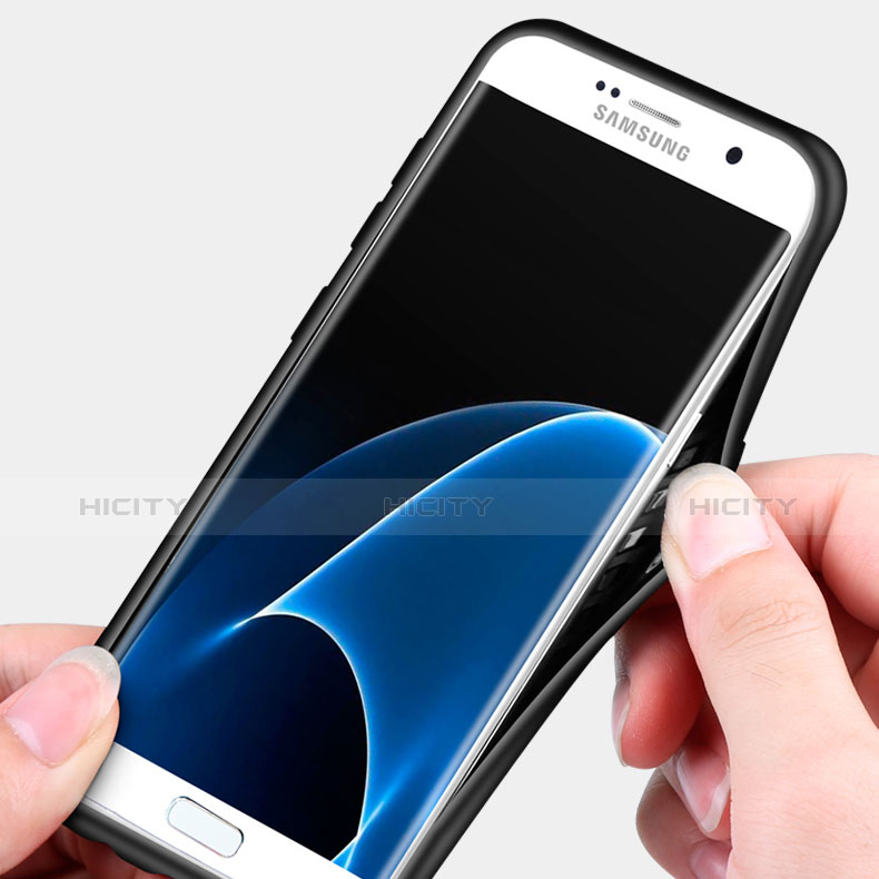 Coque Ultra Fine Silicone Souple avec Support Bague Anneau Aimante A02 pour Samsung Galaxy S7 Edge G935F Noir Plus