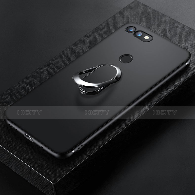 Coque Ultra Fine Silicone Souple avec Support Bague Anneau Aimante Magnetique pour Huawei Honor V20 Noir Plus