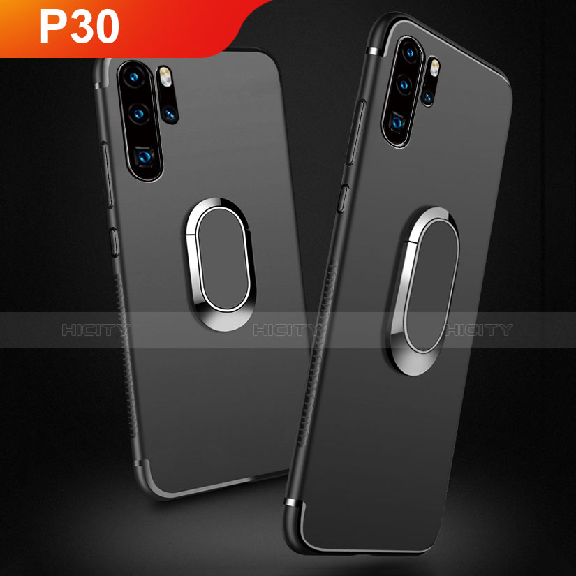 Coque Ultra Fine Silicone Souple avec Support Bague Anneau Aimante Magnetique pour Huawei P30 Pro New Edition Noir Plus
