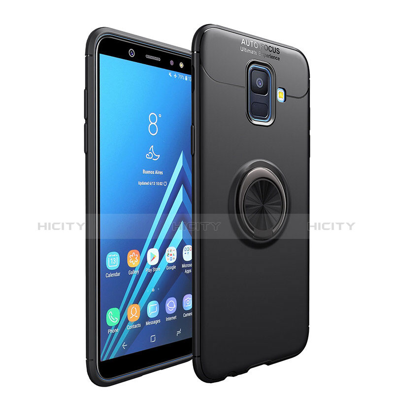 Coque Ultra Fine Silicone Souple avec Support Bague Anneau Aimante pour Samsung Galaxy A6 (2018) Dual SIM Noir Plus
