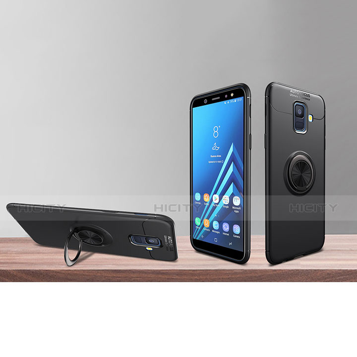 Coque Ultra Fine Silicone Souple avec Support Bague Anneau Aimante pour Samsung Galaxy A6 (2018) Dual SIM Noir Plus