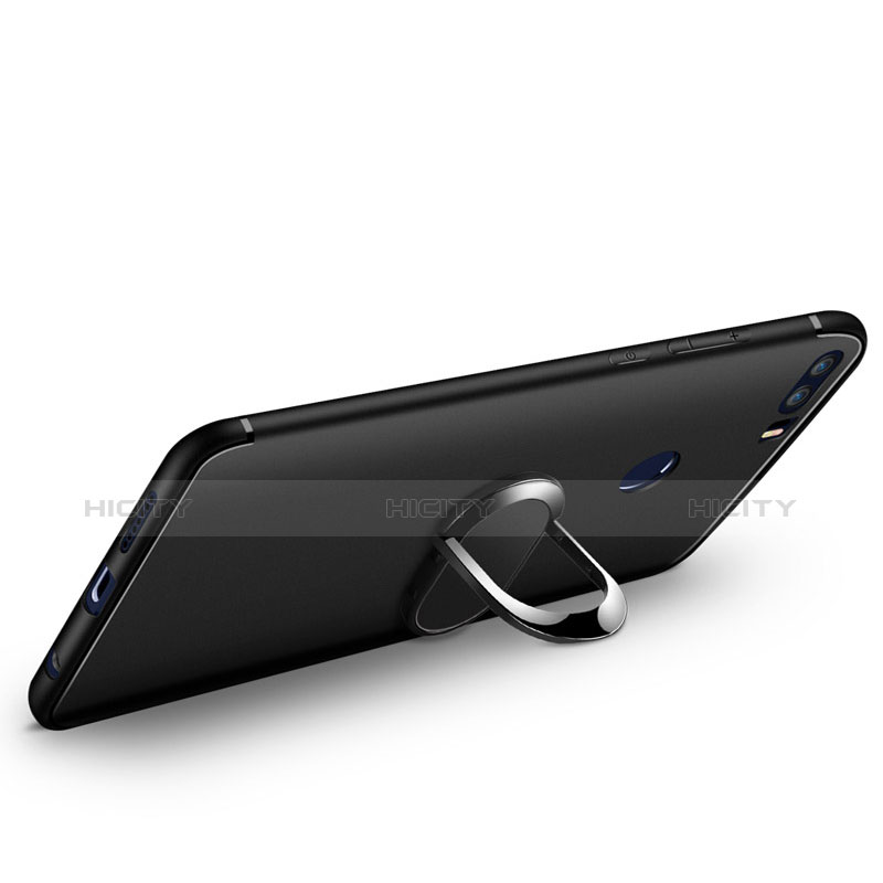 Coque Ultra Fine Silicone Souple avec Support Bague Anneau pour Huawei Honor 8 Noir Plus