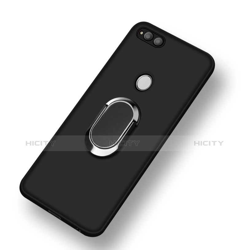 Coque Ultra Fine Silicone Souple avec Support Bague Anneau pour Huawei Honor Play 7X Noir Plus