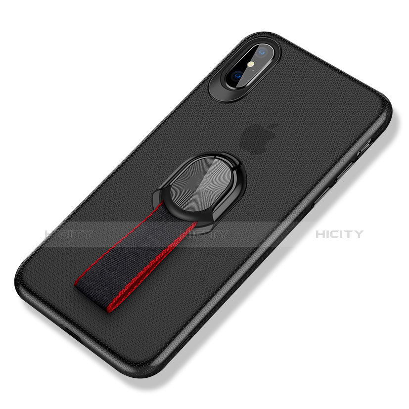 Coque Ultra Fine Silicone Souple avec Support Bague Anneau T01 pour Apple iPhone Xs Noir Plus