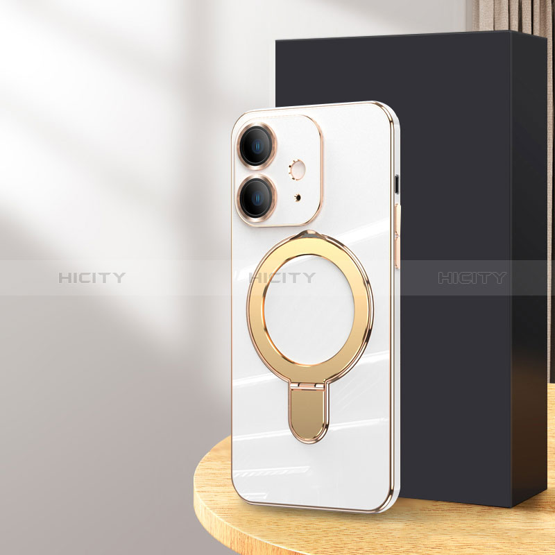 Coque Ultra Fine Silicone Souple Housse Etui avec Mag-Safe Magnetic Magnetique C01 pour Apple iPhone 12 Blanc Plus
