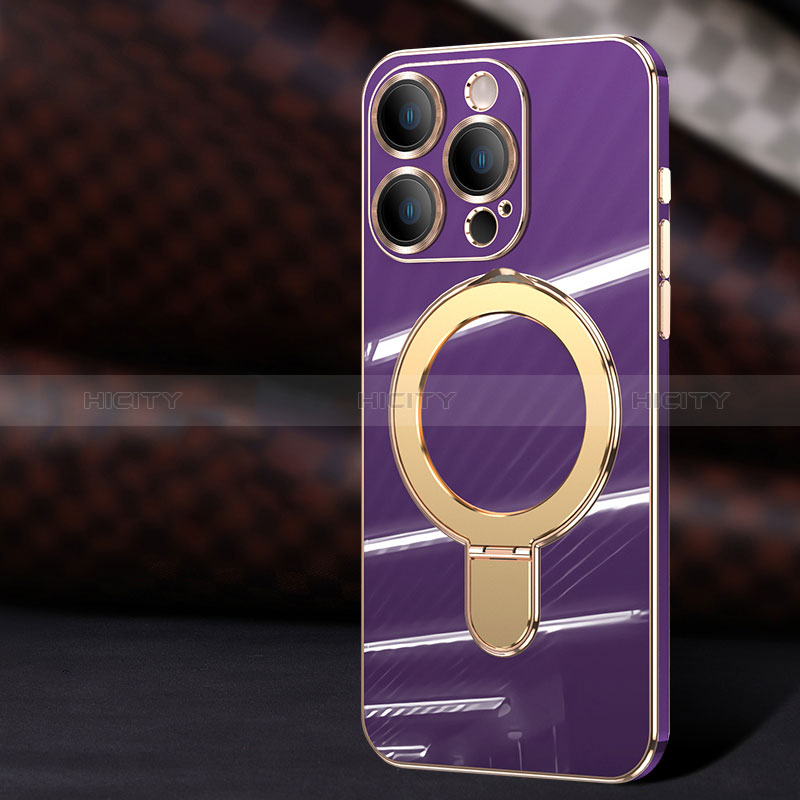 Coque Ultra Fine Silicone Souple Housse Etui avec Mag-Safe Magnetic Magnetique C01 pour Apple iPhone 12 Pro Violet Plus