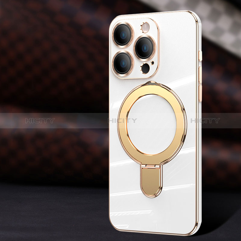Coque Ultra Fine Silicone Souple Housse Etui avec Mag-Safe Magnetic Magnetique C01 pour Apple iPhone 14 Pro Blanc Plus