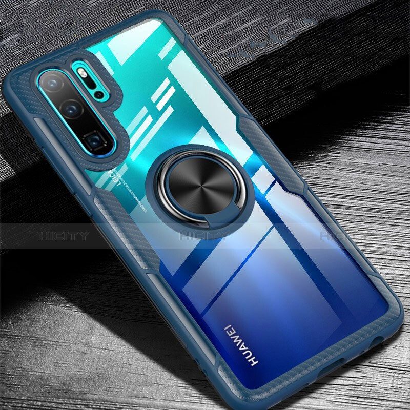 Coque Ultra Fine Silicone Souple Housse Etui avec Support Bague Anneau Aimante Magnetique A01 pour Huawei P30 Pro New Edition Bleu Plus