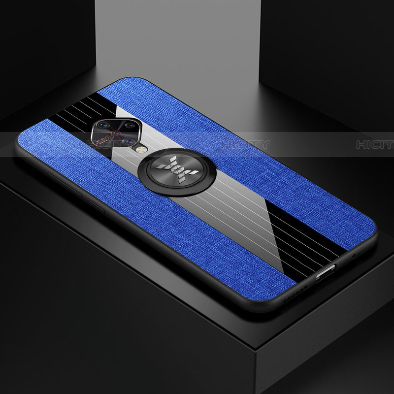 Coque Ultra Fine Silicone Souple Housse Etui avec Support Bague Anneau Aimante Magnetique A01 pour Vivo X50 Lite Bleu Plus