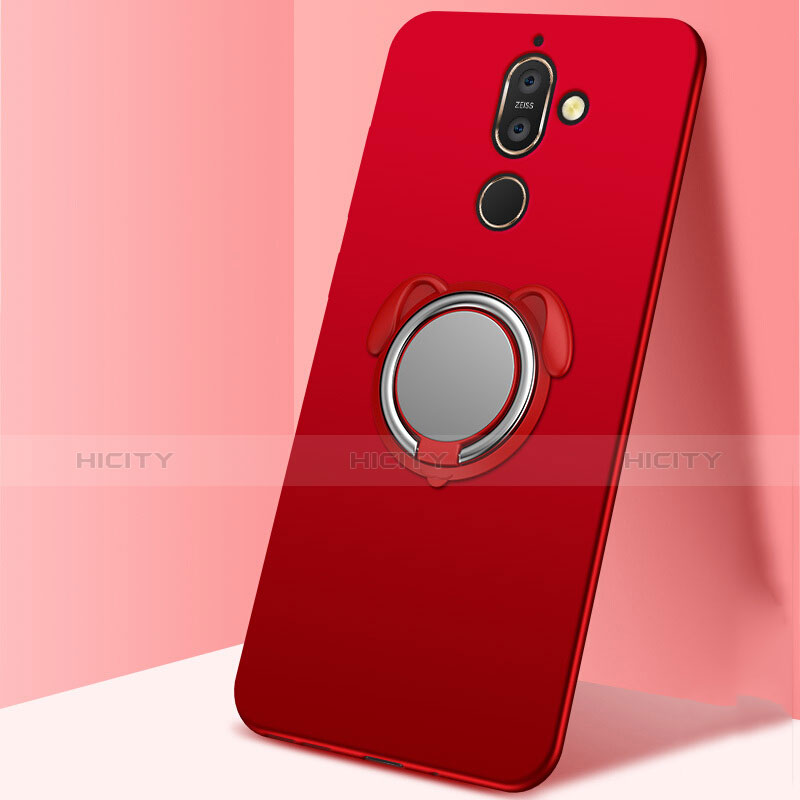 Coque Ultra Fine Silicone Souple Housse Etui avec Support Bague Anneau Aimante Magnetique A02 pour Nokia 7 Plus Rouge Plus