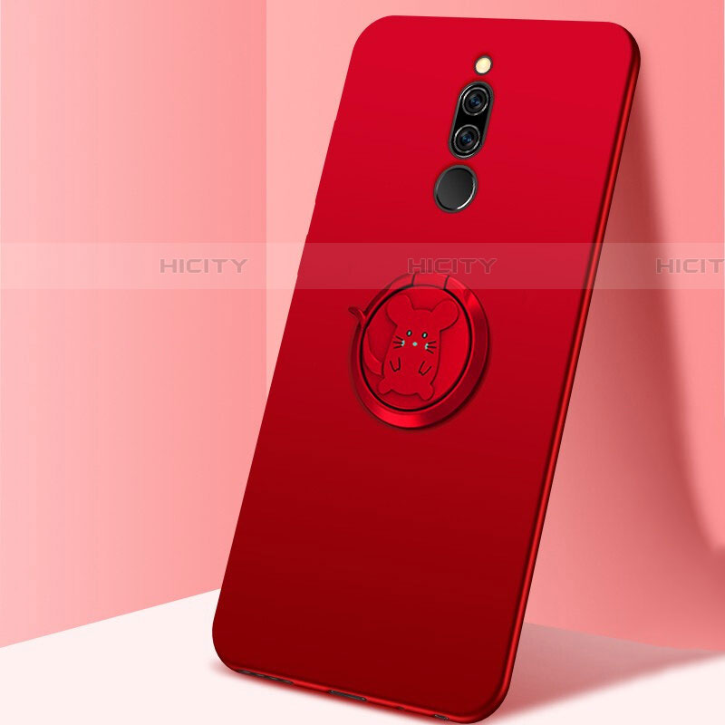 Coque Ultra Fine Silicone Souple Housse Etui avec Support Bague Anneau Aimante Magnetique A02 pour Xiaomi Redmi 8 Rouge Plus