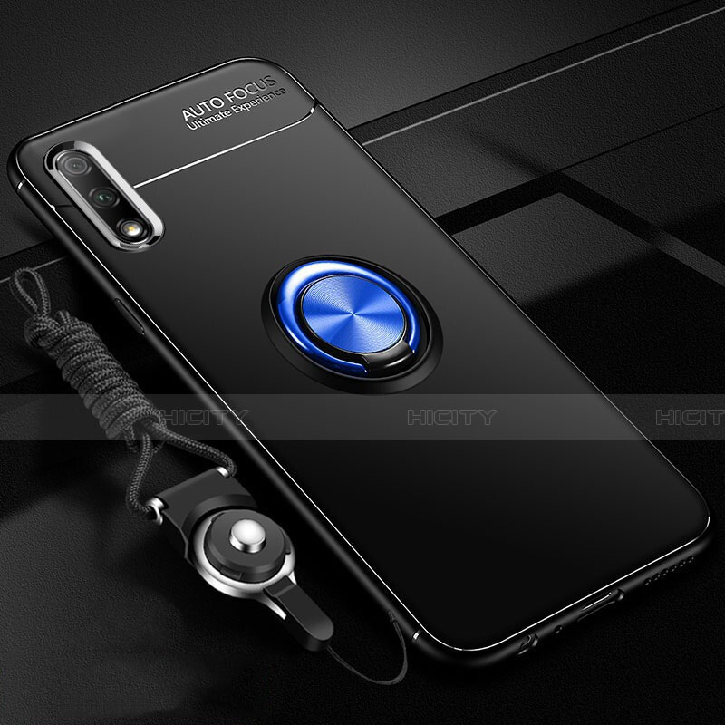 Coque Ultra Fine Silicone Souple Housse Etui avec Support Bague Anneau Aimante Magnetique A03 pour Huawei Honor 9X Bleu et Noir Plus