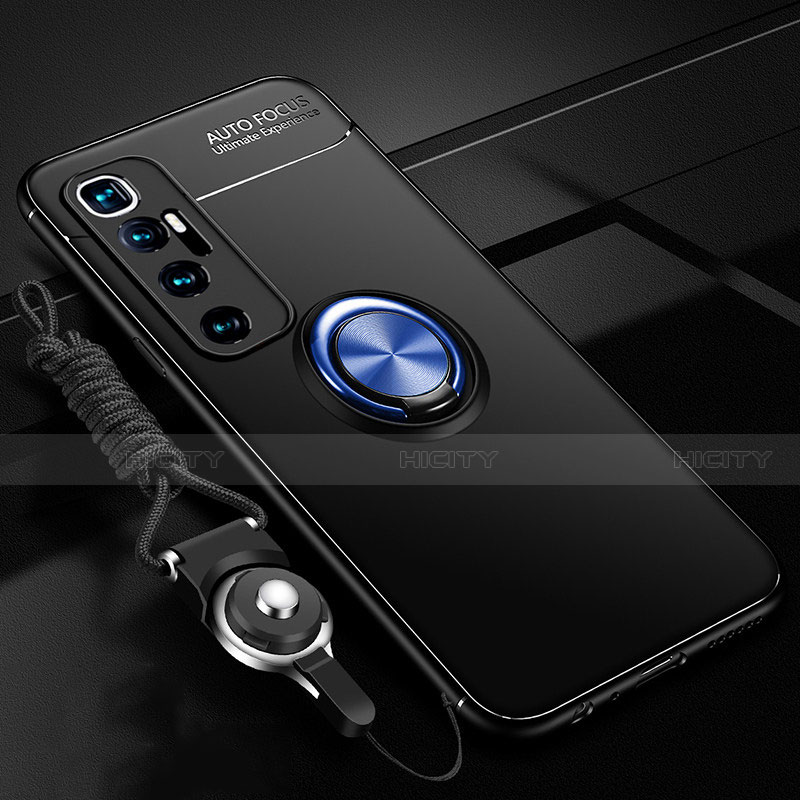 Coque Ultra Fine Silicone Souple Housse Etui avec Support Bague Anneau Aimante Magnetique A04 pour Xiaomi Mi 10 Ultra Bleu et Noir Plus