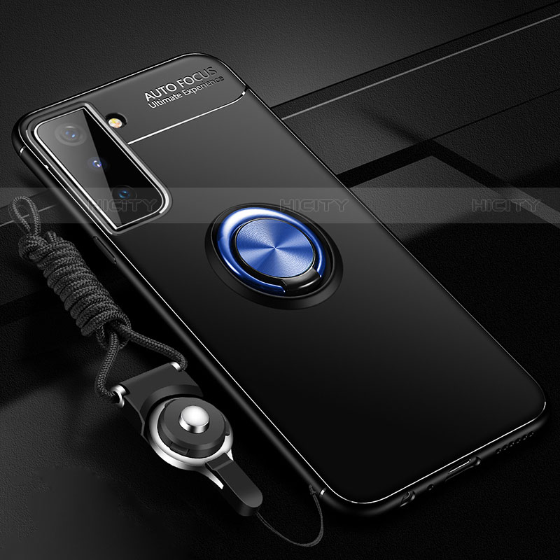 Coque Ultra Fine Silicone Souple Housse Etui avec Support Bague Anneau Aimante Magnetique A05 pour Samsung Galaxy S22 5G Bleu et Noir Plus