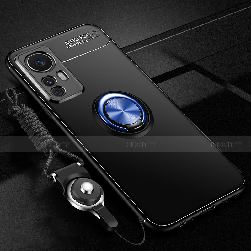 Coque Ultra Fine Silicone Souple Housse Etui avec Support Bague Anneau Aimante Magnetique A06 pour Xiaomi Mi 12 5G Bleu et Noir Plus