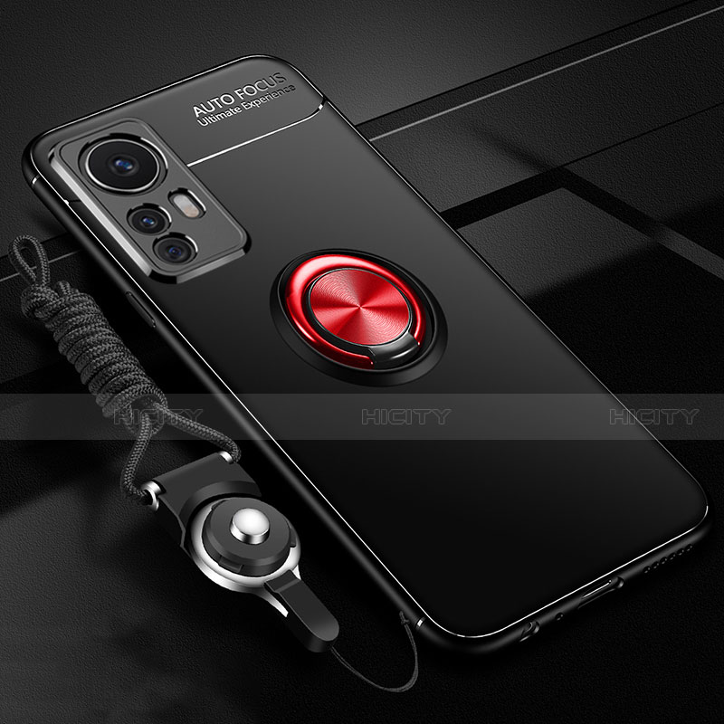 Coque Ultra Fine Silicone Souple Housse Etui avec Support Bague Anneau Aimante Magnetique A06 pour Xiaomi Mi 12 5G Rouge et Noir Plus