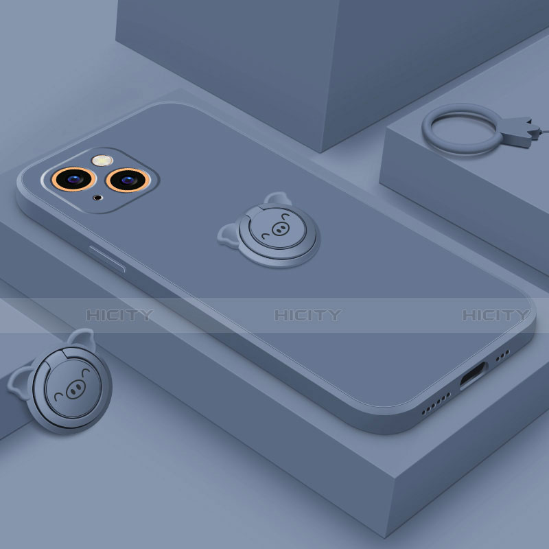 Coque Ultra Fine Silicone Souple Housse Etui avec Support Bague Anneau Aimante Magnetique A07 pour Apple iPhone 13 Plus