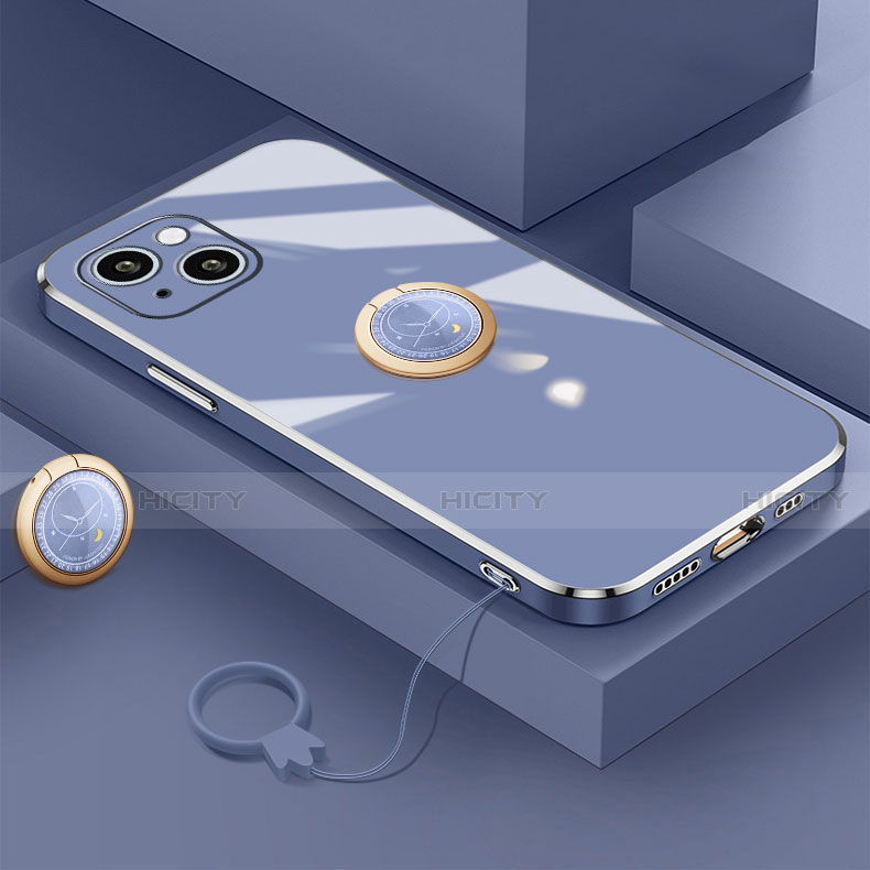 Coque Ultra Fine Silicone Souple Housse Etui avec Support Bague Anneau Aimante Magnetique A08 pour Apple iPhone 13 Mini Bleu Plus