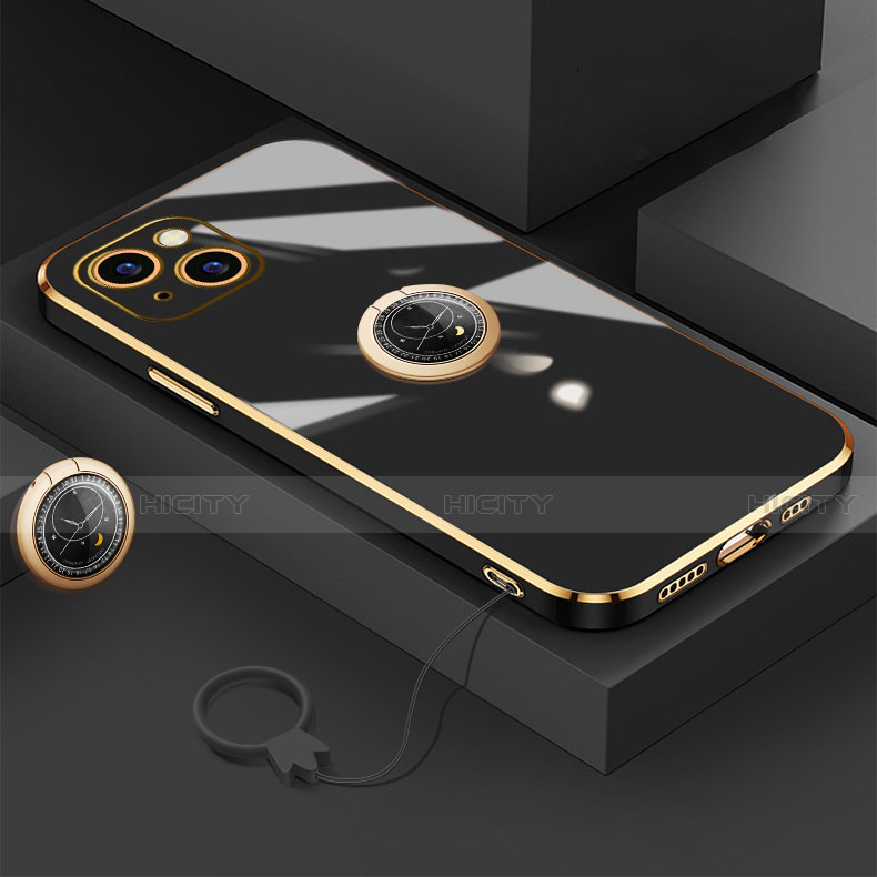 Coque Ultra Fine Silicone Souple Housse Etui avec Support Bague Anneau Aimante Magnetique A08 pour Apple iPhone 14 Noir Plus